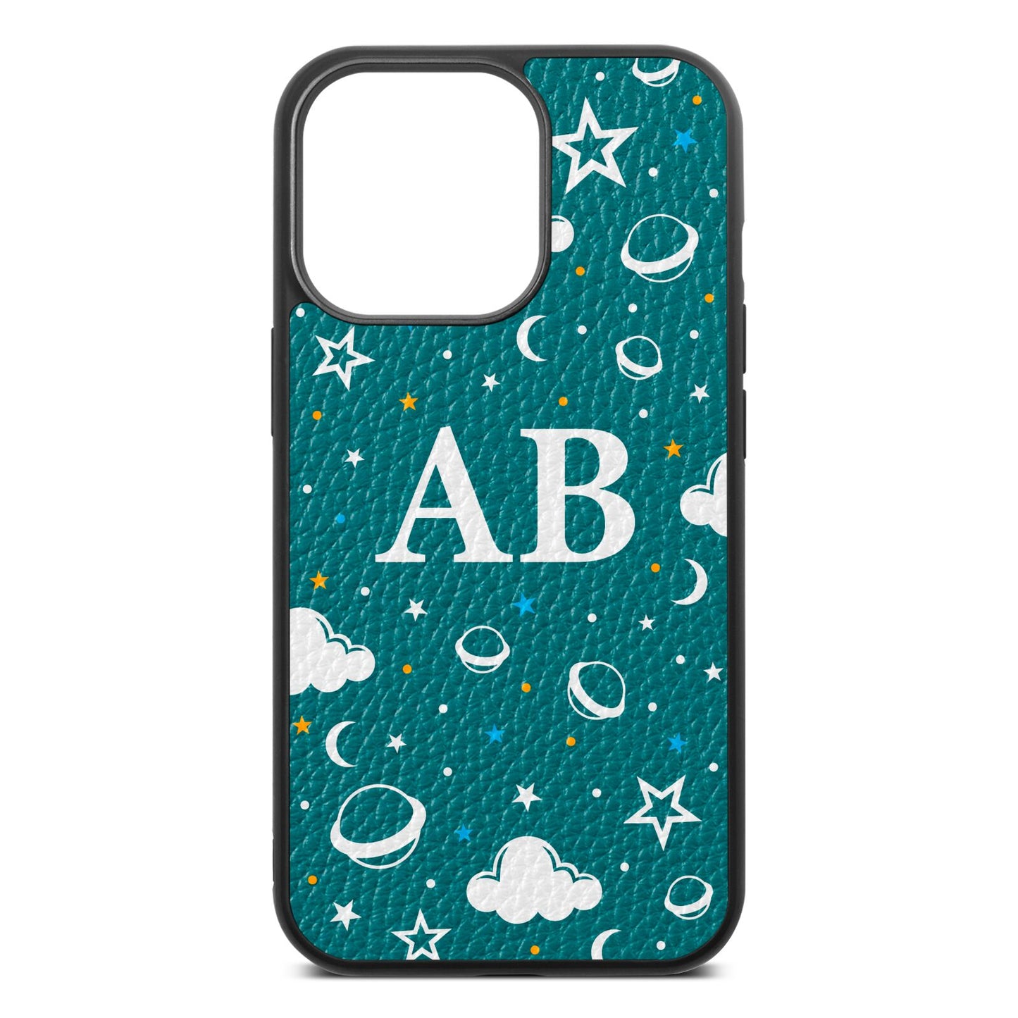 Astronomical Initials Green Pebble Leather iPhone 13 Pro Case
