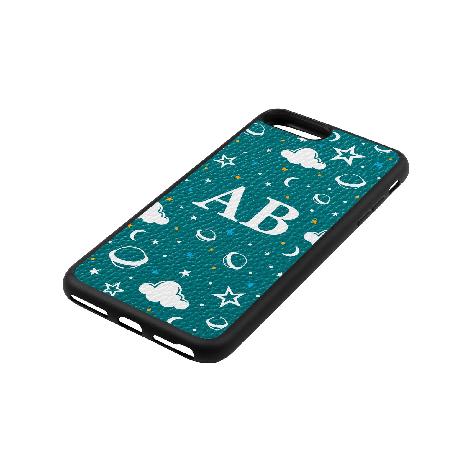Astronomical Initials Green Pebble Leather iPhone 8 Plus Case Side Angle
