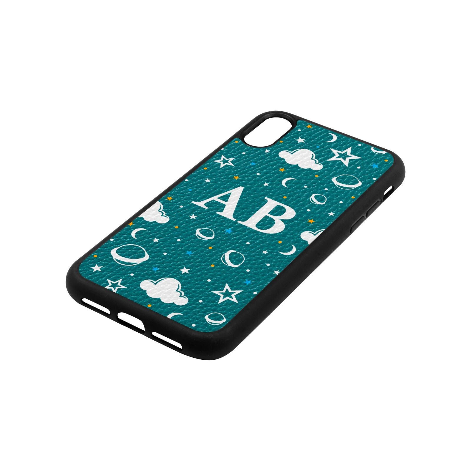 Astronomical Initials Green Pebble Leather iPhone Xr Case Side Angle