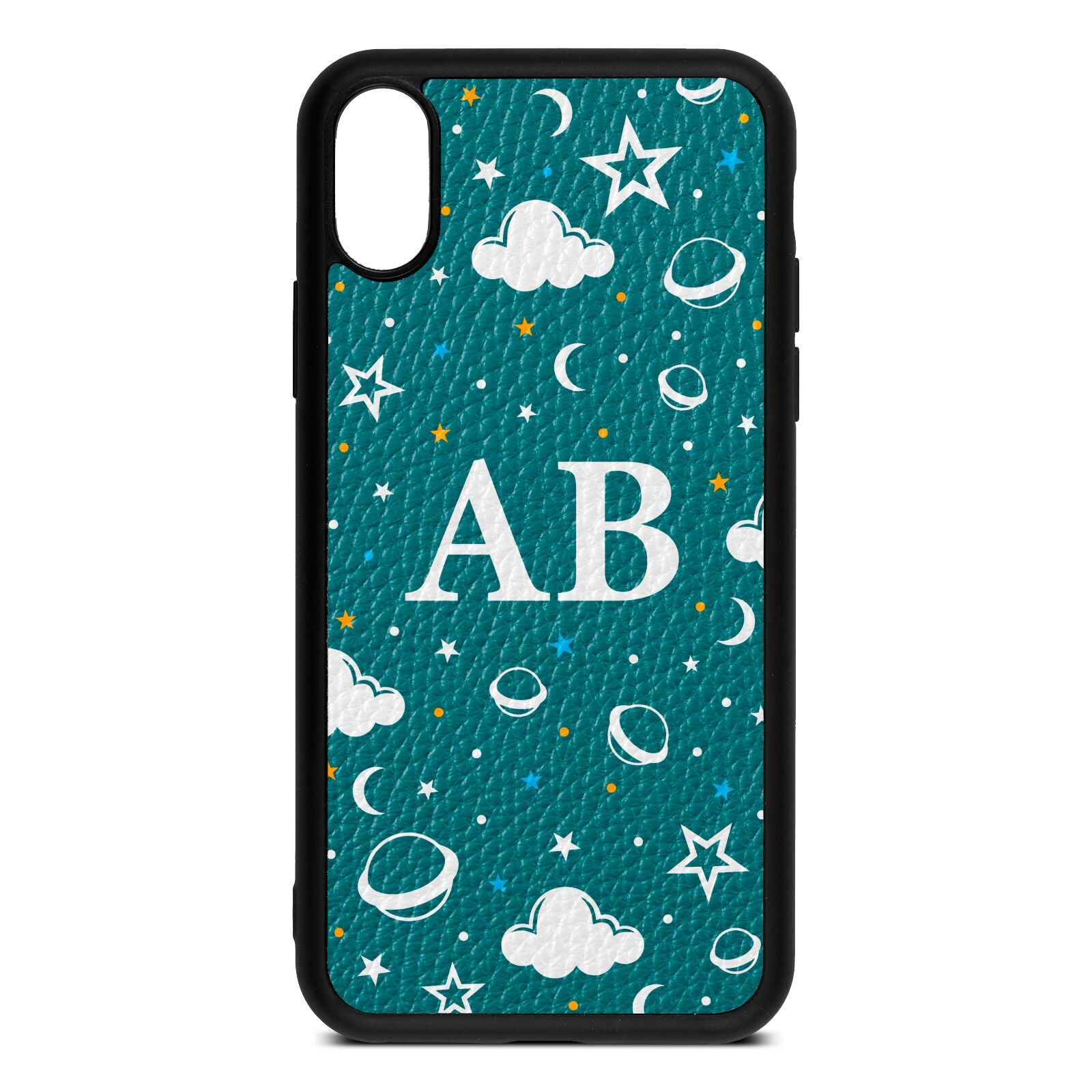 Astronomical Initials Green Pebble Leather iPhone Xs Case