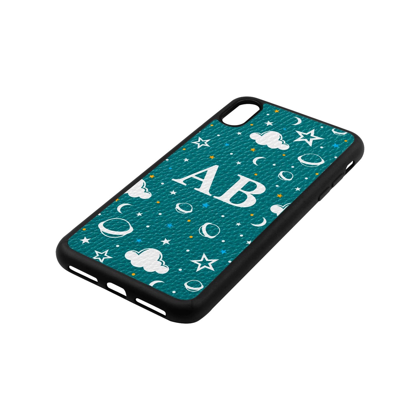Astronomical Initials Green Pebble Leather iPhone Xs Max Case Side Angle