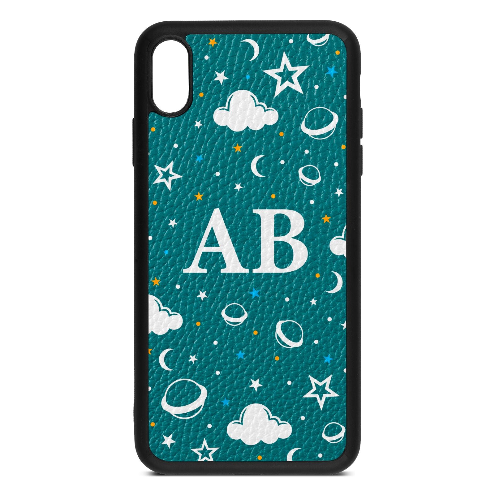 Astronomical Initials Green Pebble Leather iPhone Xs Max Case