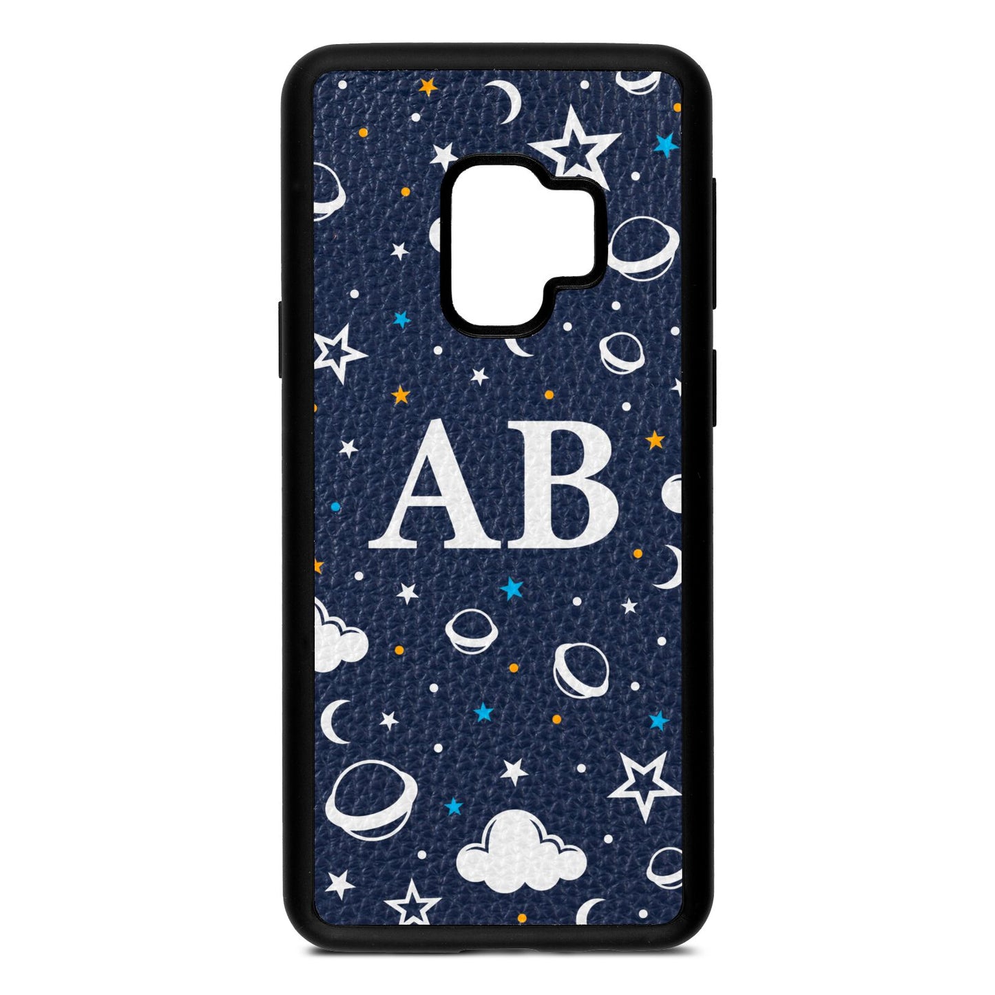 Astronomical Initials Navy Blue Pebble Leather Samsung S9 Case