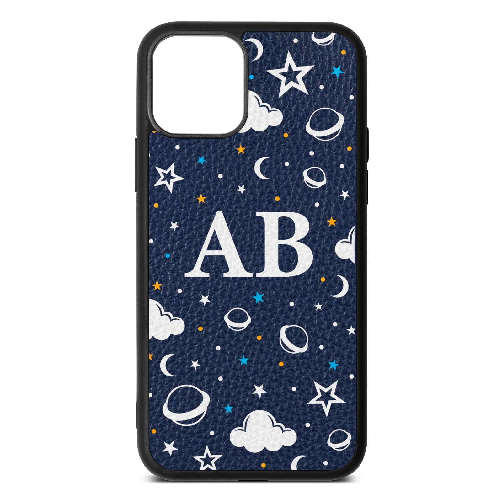 Astronomical Initials Navy Blue Pebble Leather iPhone 11 Case