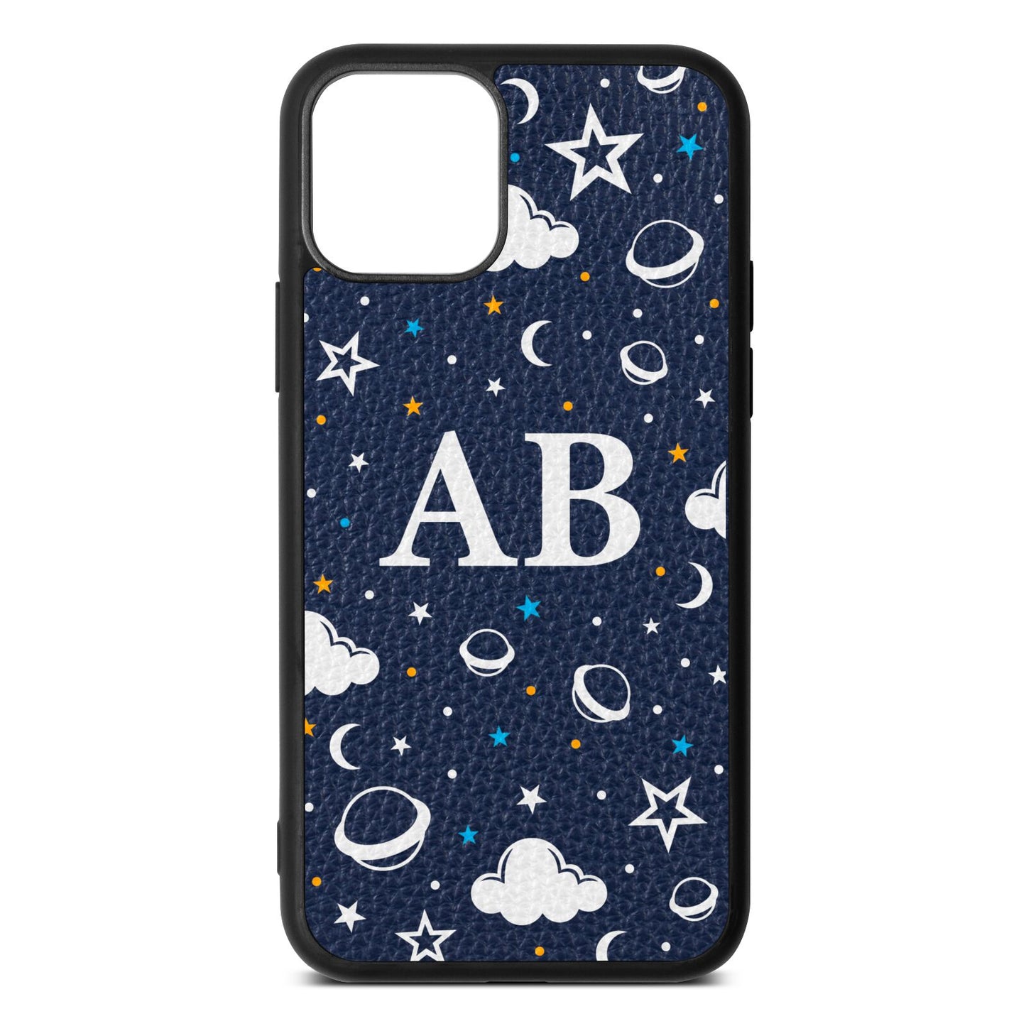 Astronomical Initials Navy Blue Pebble Leather iPhone 11 Pro Case