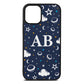 Astronomical Initials Navy Blue Pebble Leather iPhone 12 Mini Case