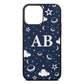 Astronomical Initials Navy Blue Pebble Leather iPhone 13 Pro Max Case