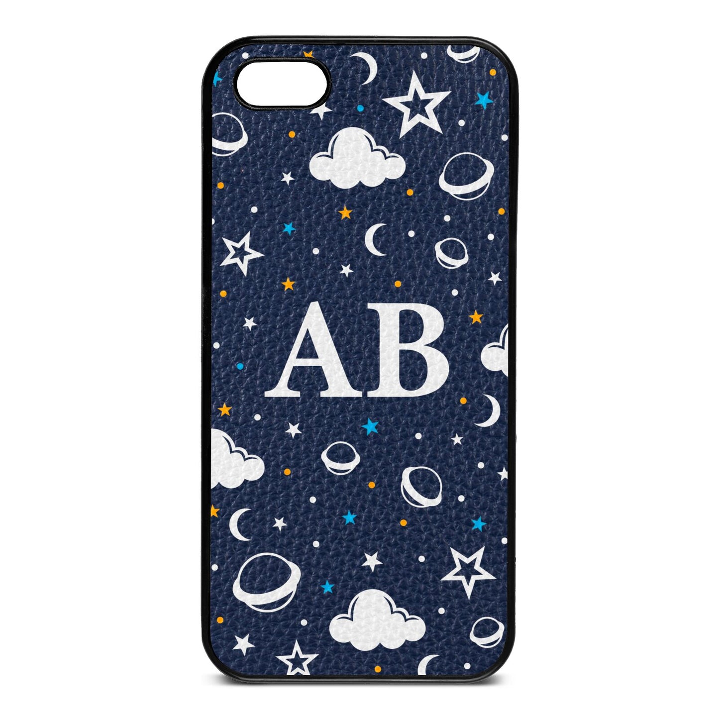 Astronomical Initials Navy Blue Pebble Leather iPhone 5 Case
