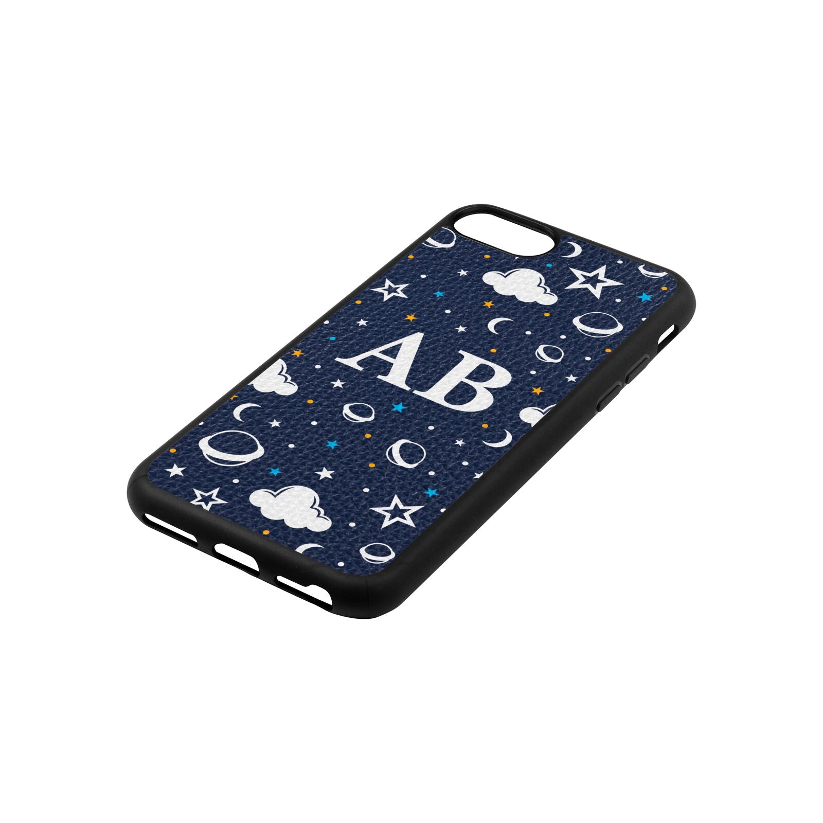 Astronomical Initials Navy Blue Pebble Leather iPhone 8 Case Side Angle