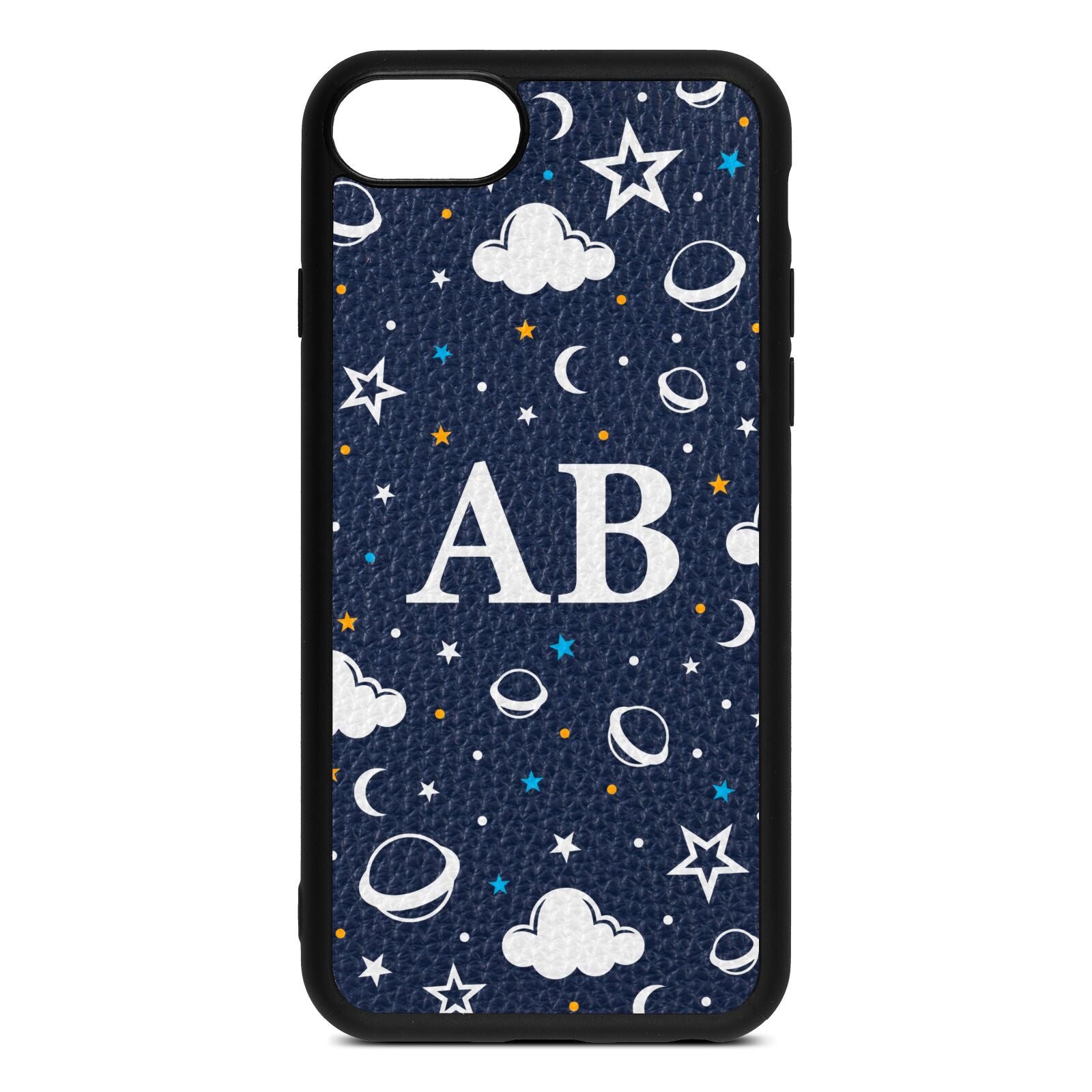 Astronomical Initials Navy Blue Pebble Leather iPhone 8 Case