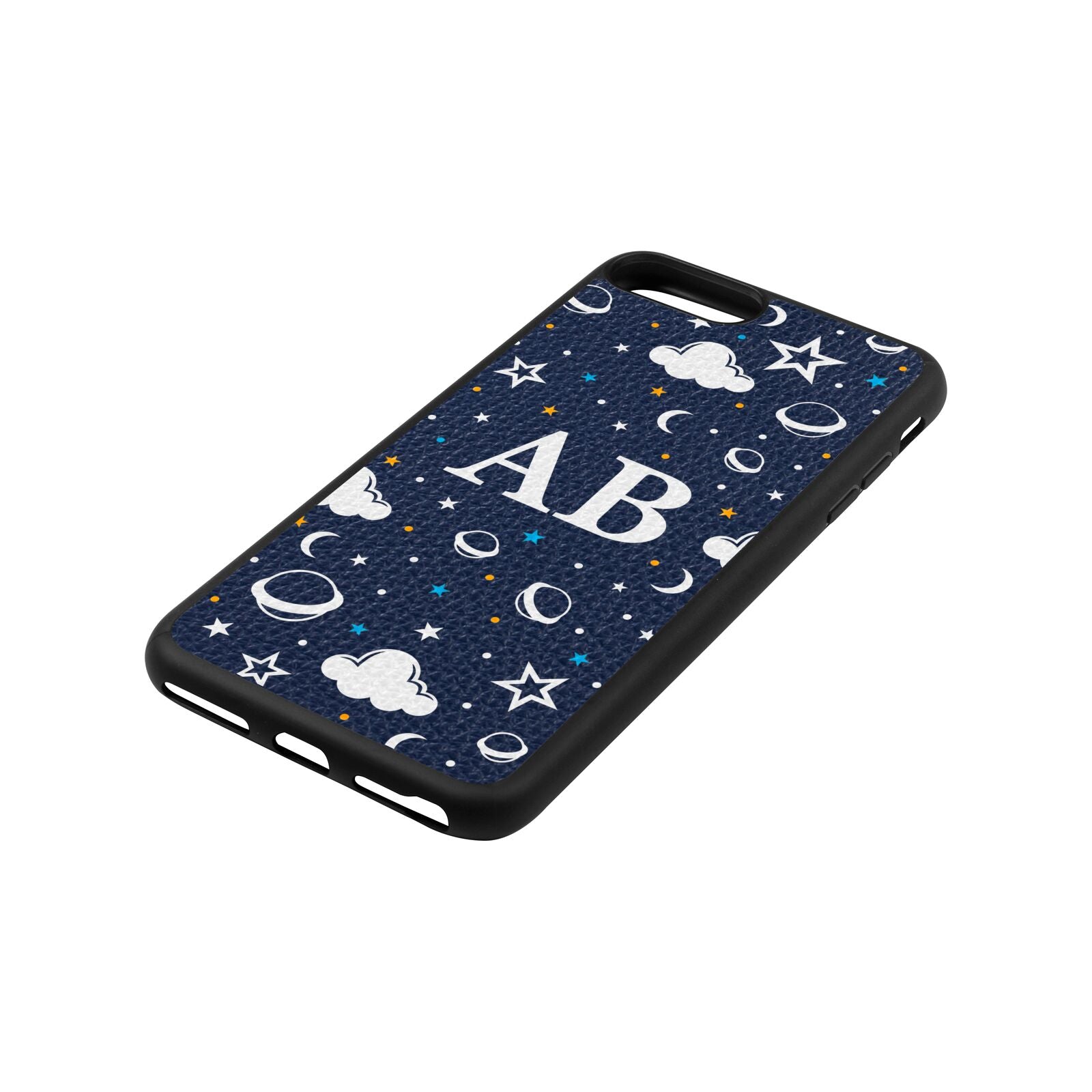 Astronomical Initials Navy Blue Pebble Leather iPhone 8 Plus Case Side Angle