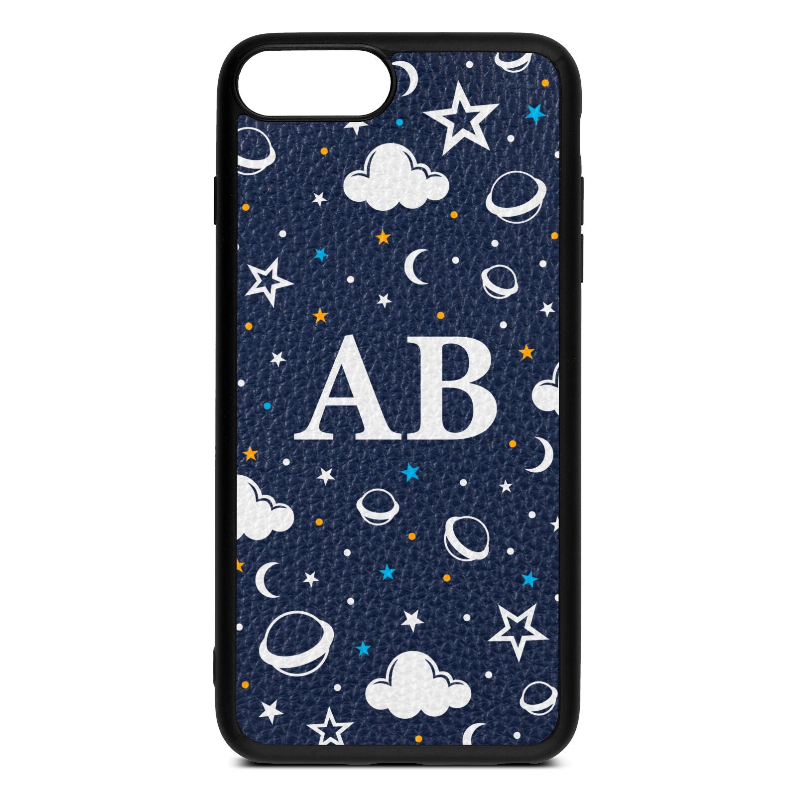 Astronomical Initials Navy Blue Pebble Leather iPhone 8 Plus Case