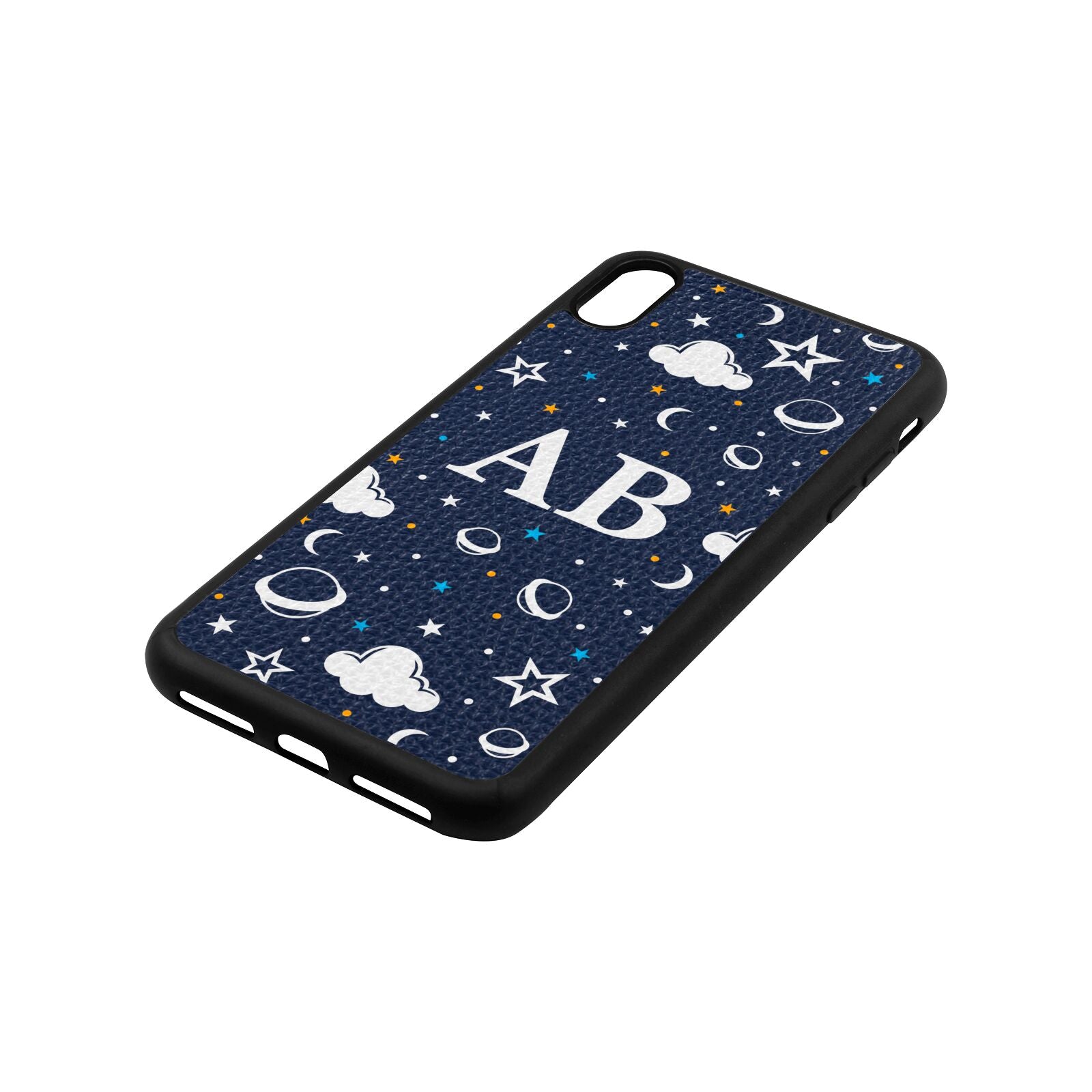 Astronomical Initials Navy Blue Pebble Leather iPhone Xs Max Case Side Image