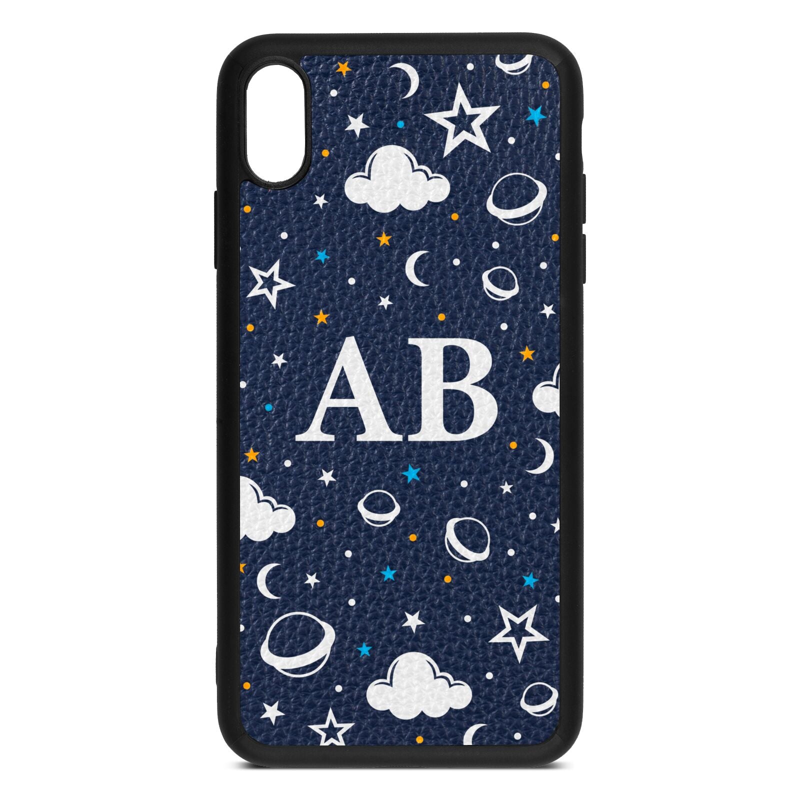 Astronomical Initials Navy Blue Pebble Leather iPhone Xs Max Case