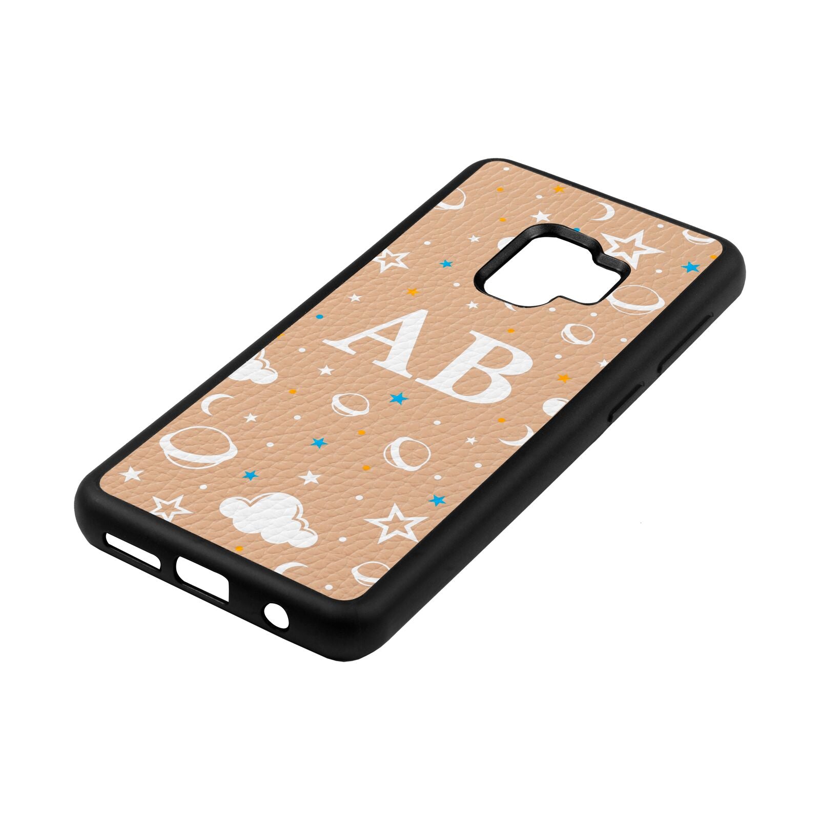 Astronomical Initials Nude Pebble Leather Samsung S9 Case Side Angle