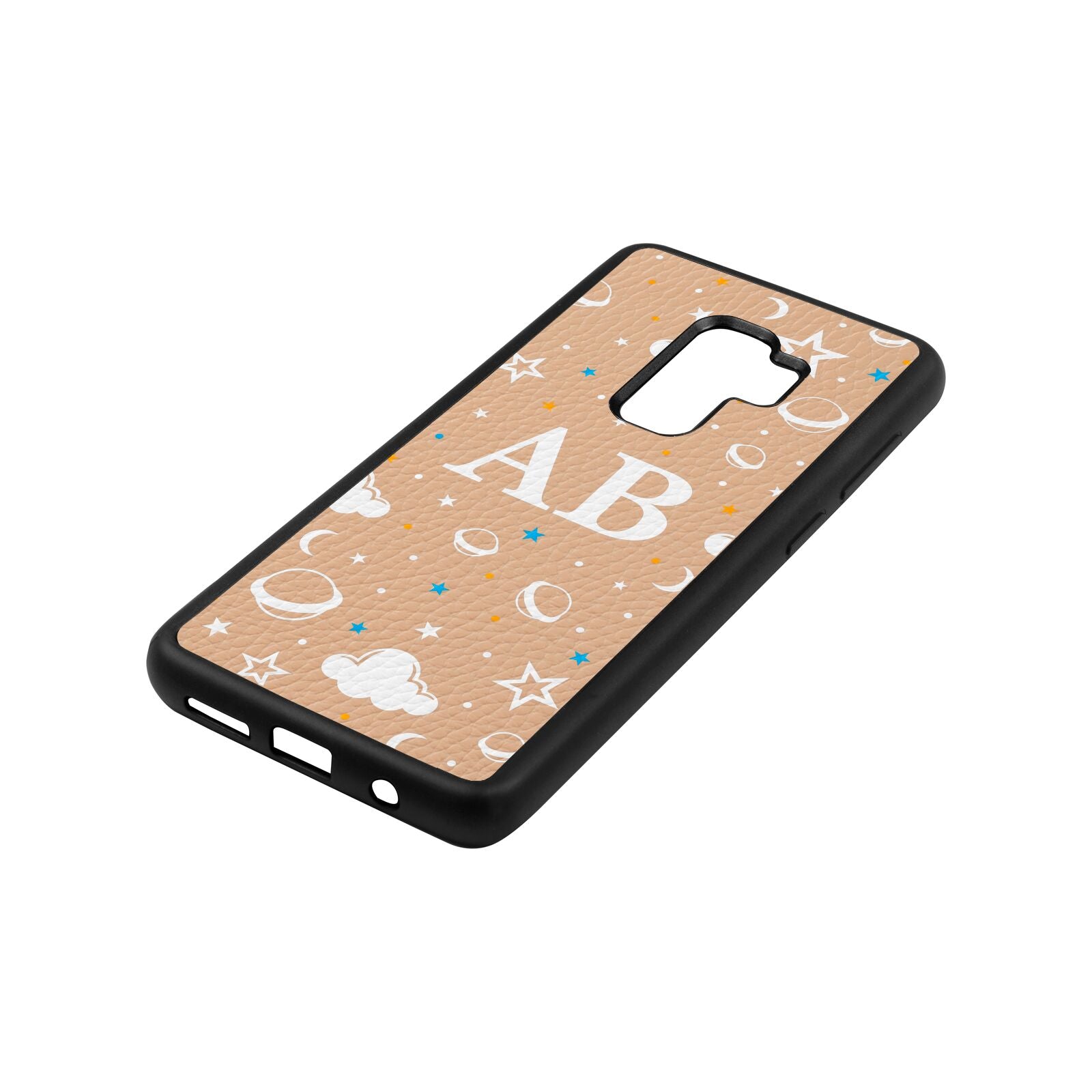 Astronomical Initials Nude Pebble Leather Samsung S9 Plus Case Side Angle