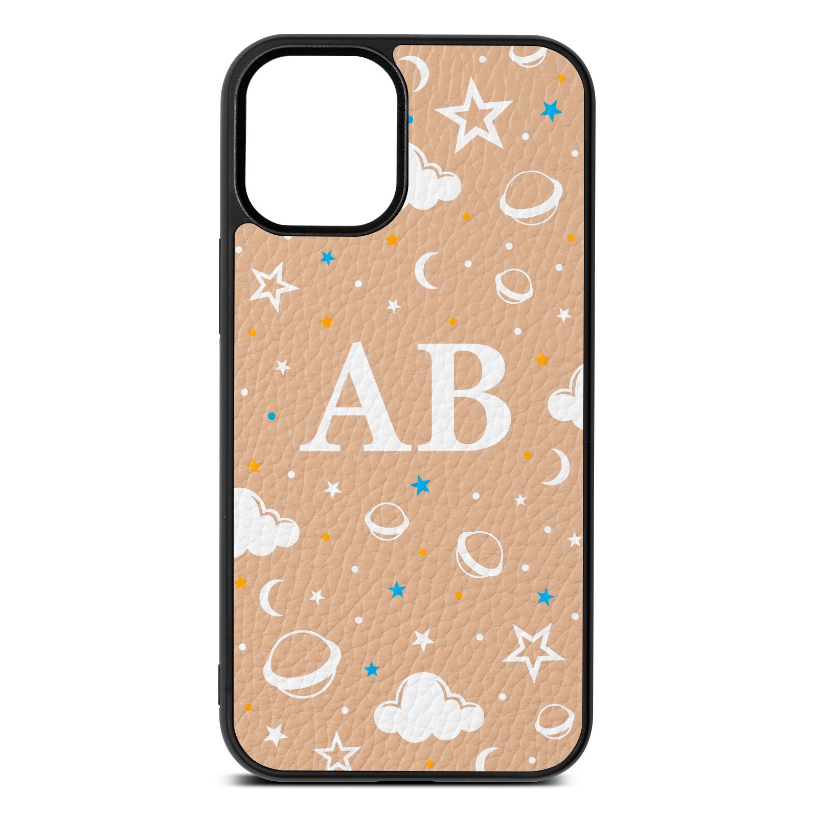 Astronomical Initials Nude Pebble Leather iPhone 12 Mini Case