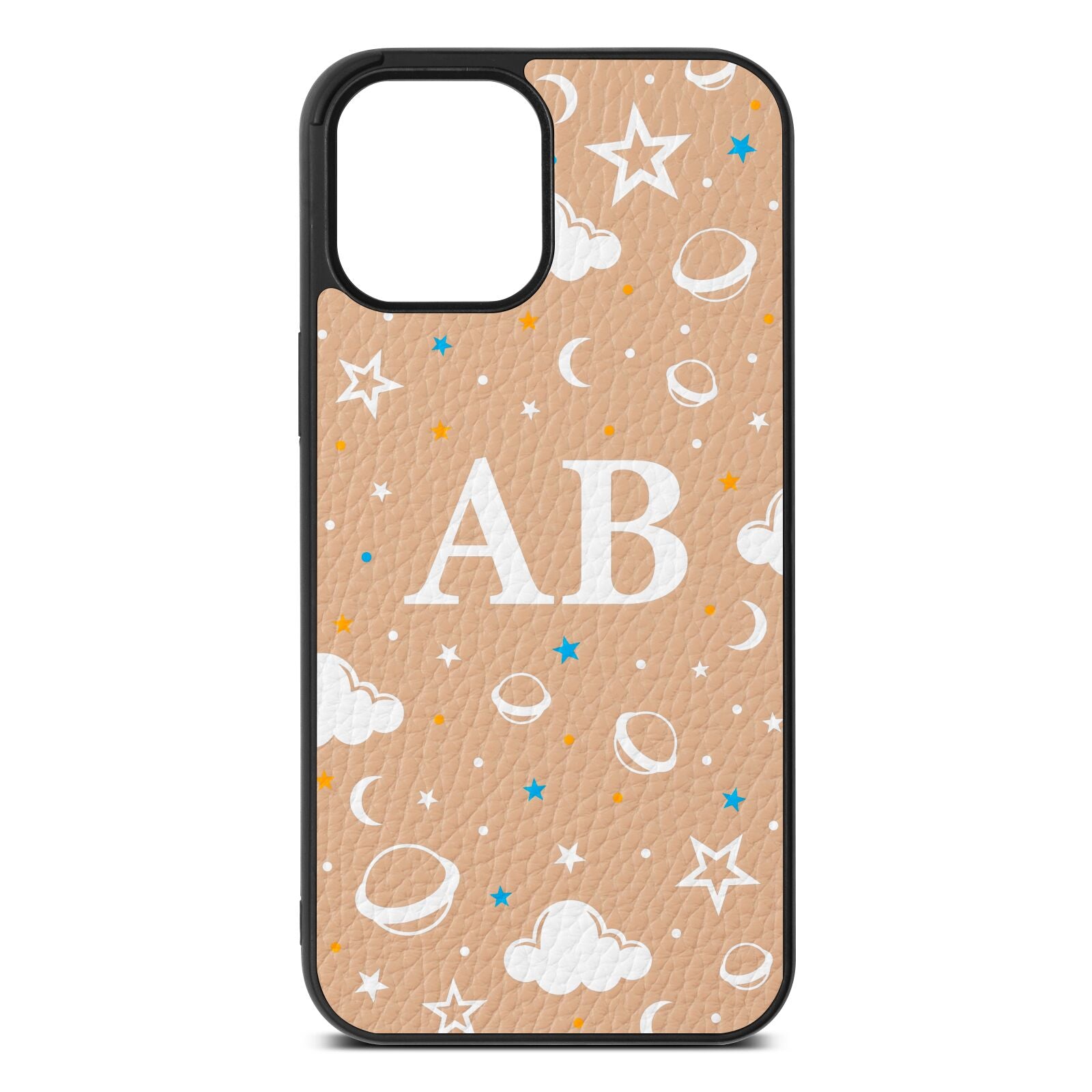 Astronomical Initials Nude Pebble Leather iPhone 12 Pro Max Case