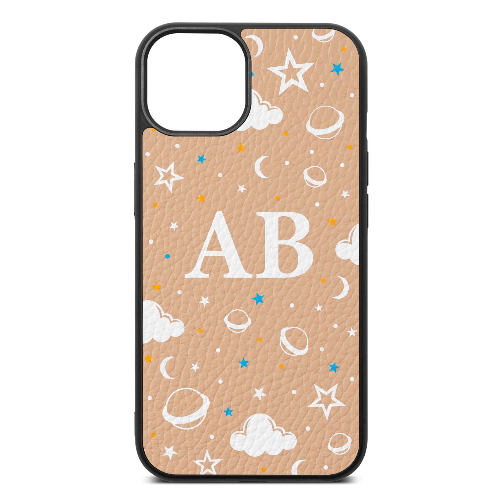 Astronomical Initials Nude Pebble Leather iPhone 13 Case