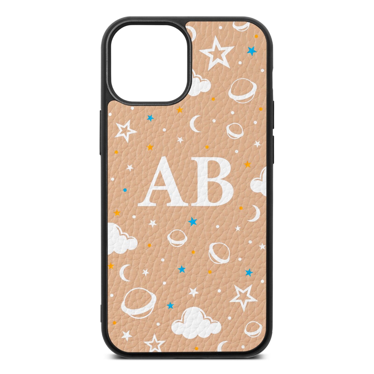 Astronomical Initials Nude Pebble Leather iPhone 13 Mini Case