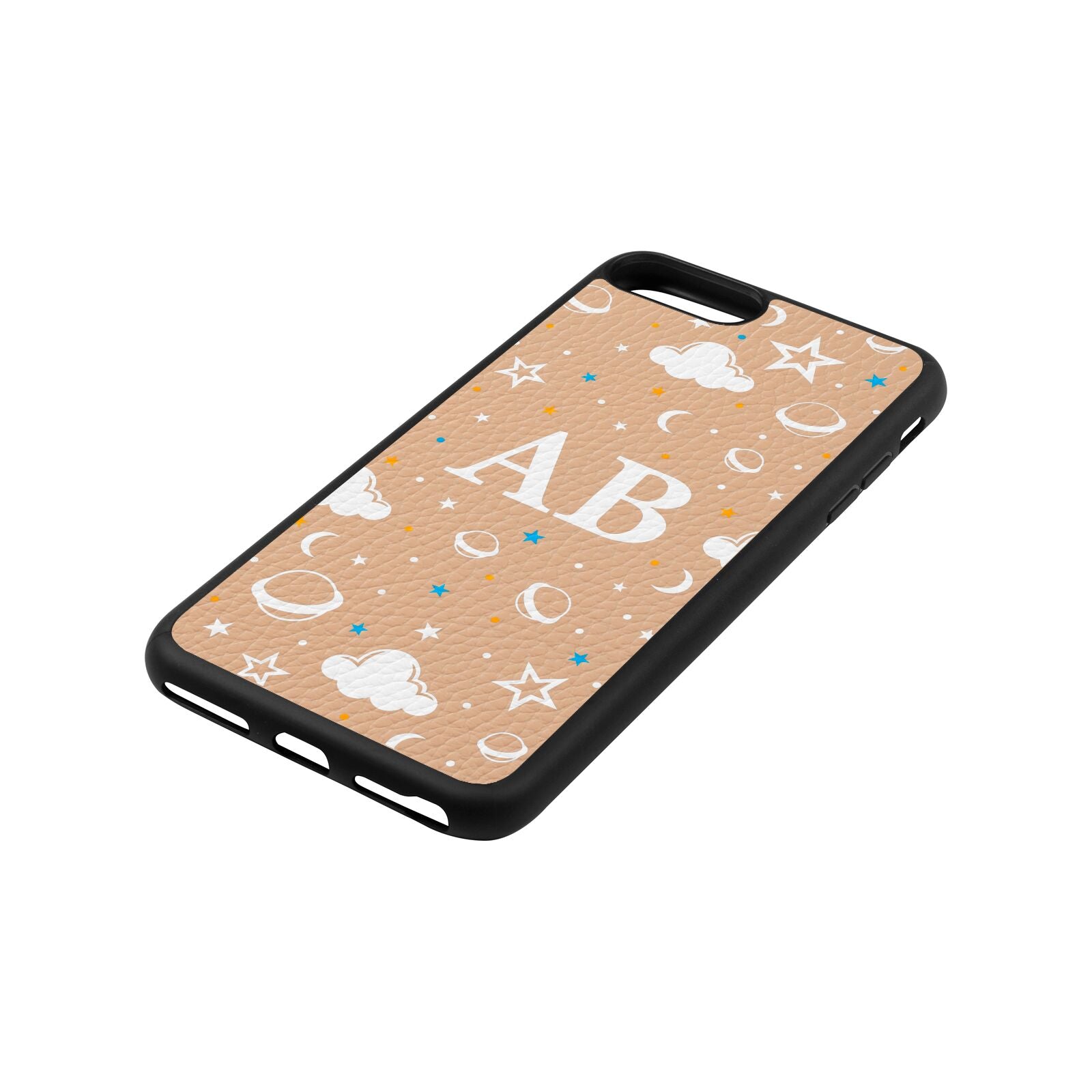 Astronomical Initials Nude Pebble Leather iPhone 8 Plus Case Side Angle