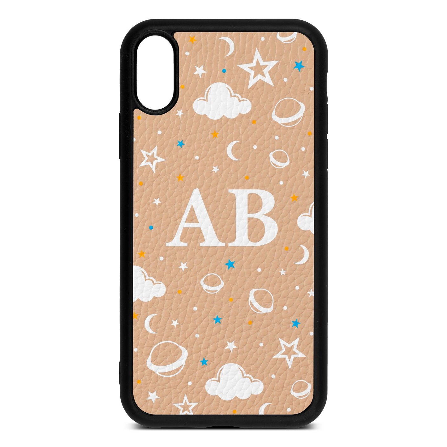 Astronomical Initials Nude Pebble Leather iPhone Xr Case