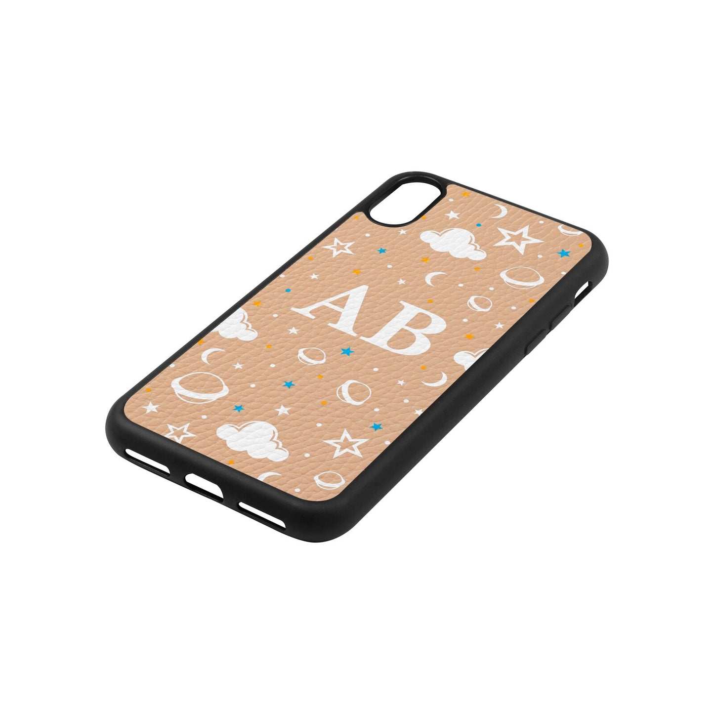 Astronomical Initials Nude Pebble Leather iPhone Xs Case Side Angle