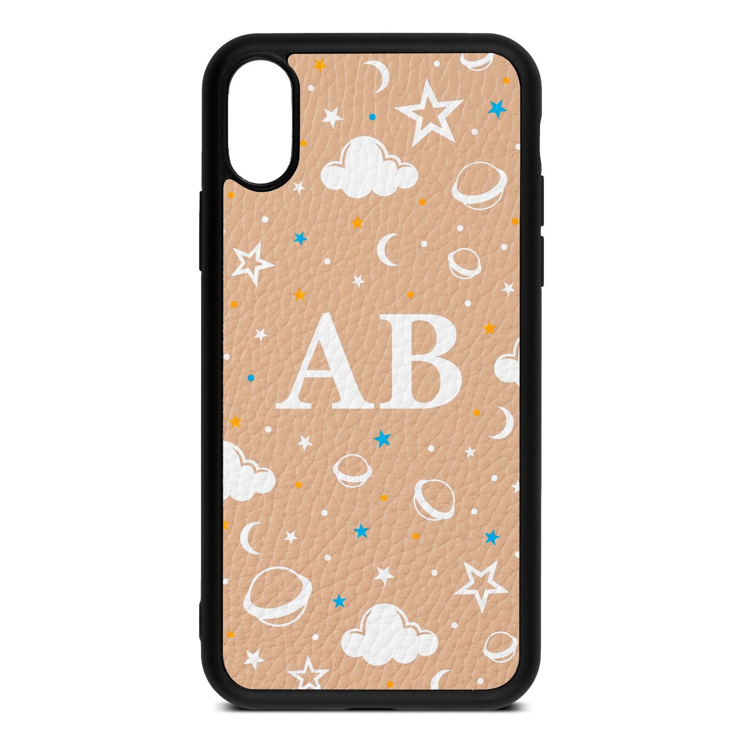 Astronomical Initials Nude Pebble Leather iPhone Xs Case