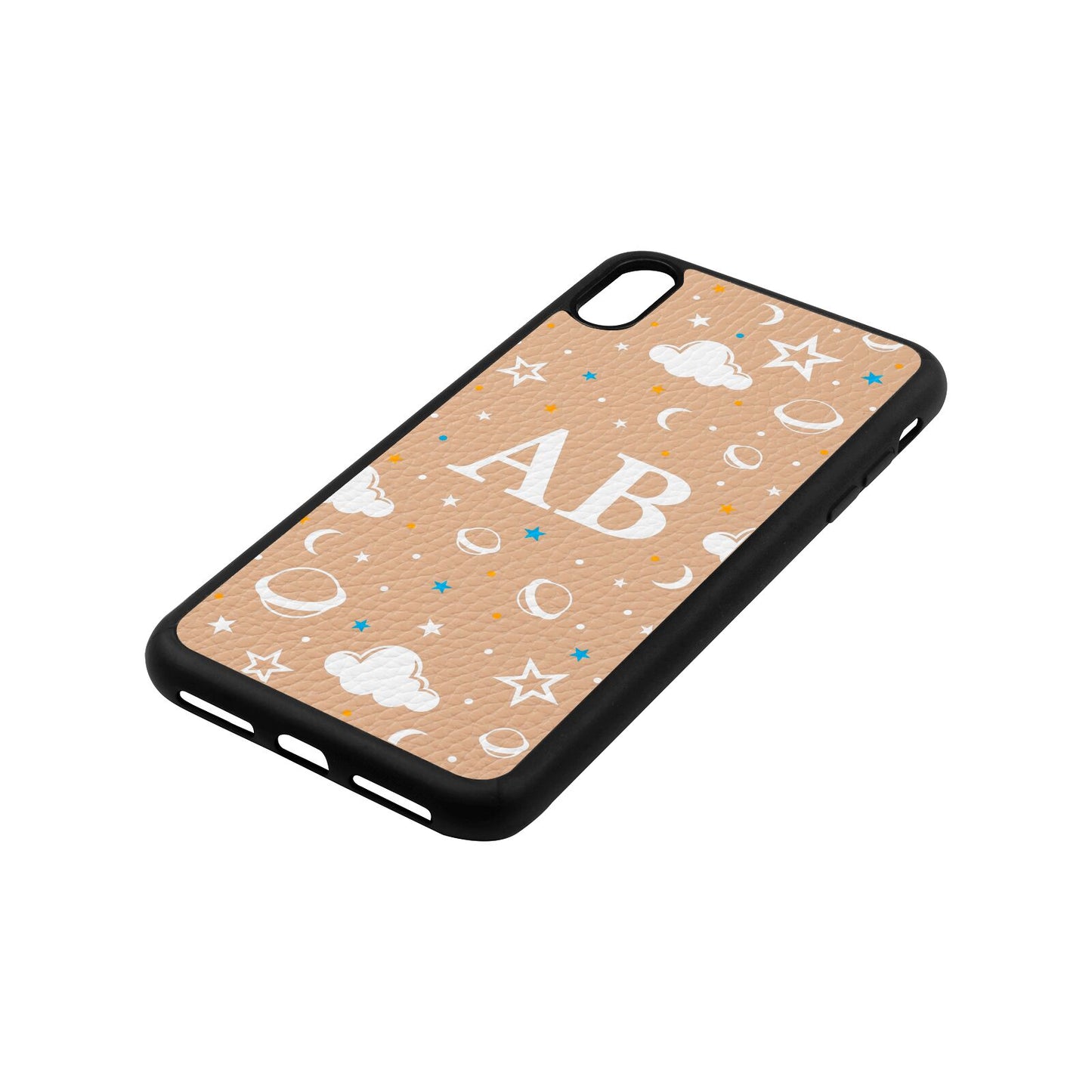Astronomical Initials Nude Pebble Leather iPhone Xs Max Case Side Angle