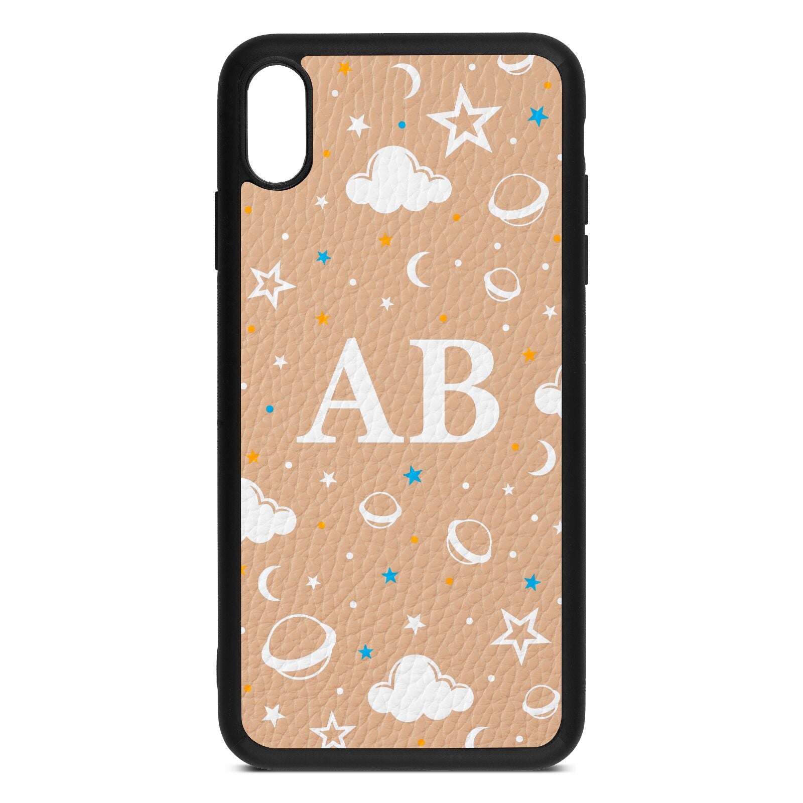 Astronomical Initials Nude Pebble Leather iPhone Xs Max Case