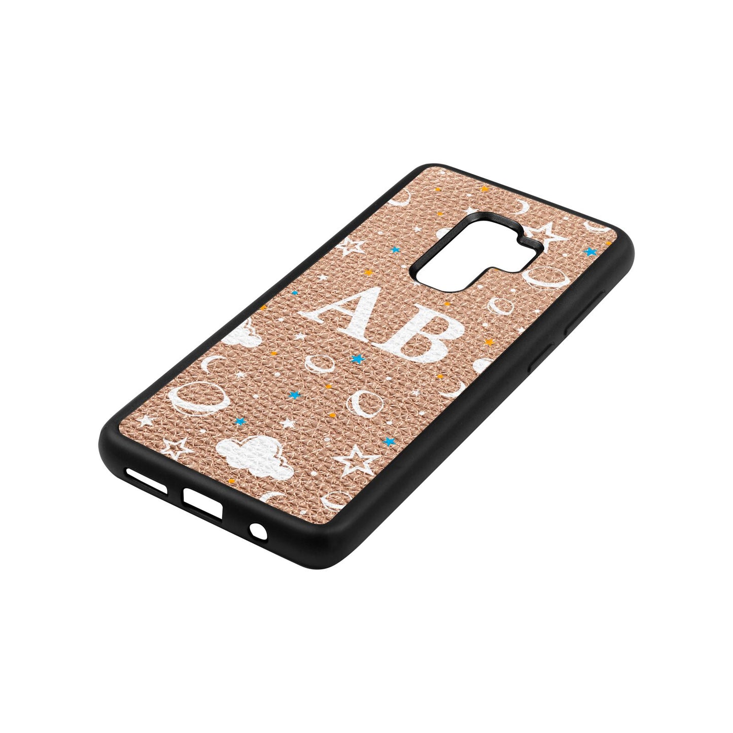 Astronomical Initials Rose Gold Pebble Leather Samsung S9 Plus Case Side Angle