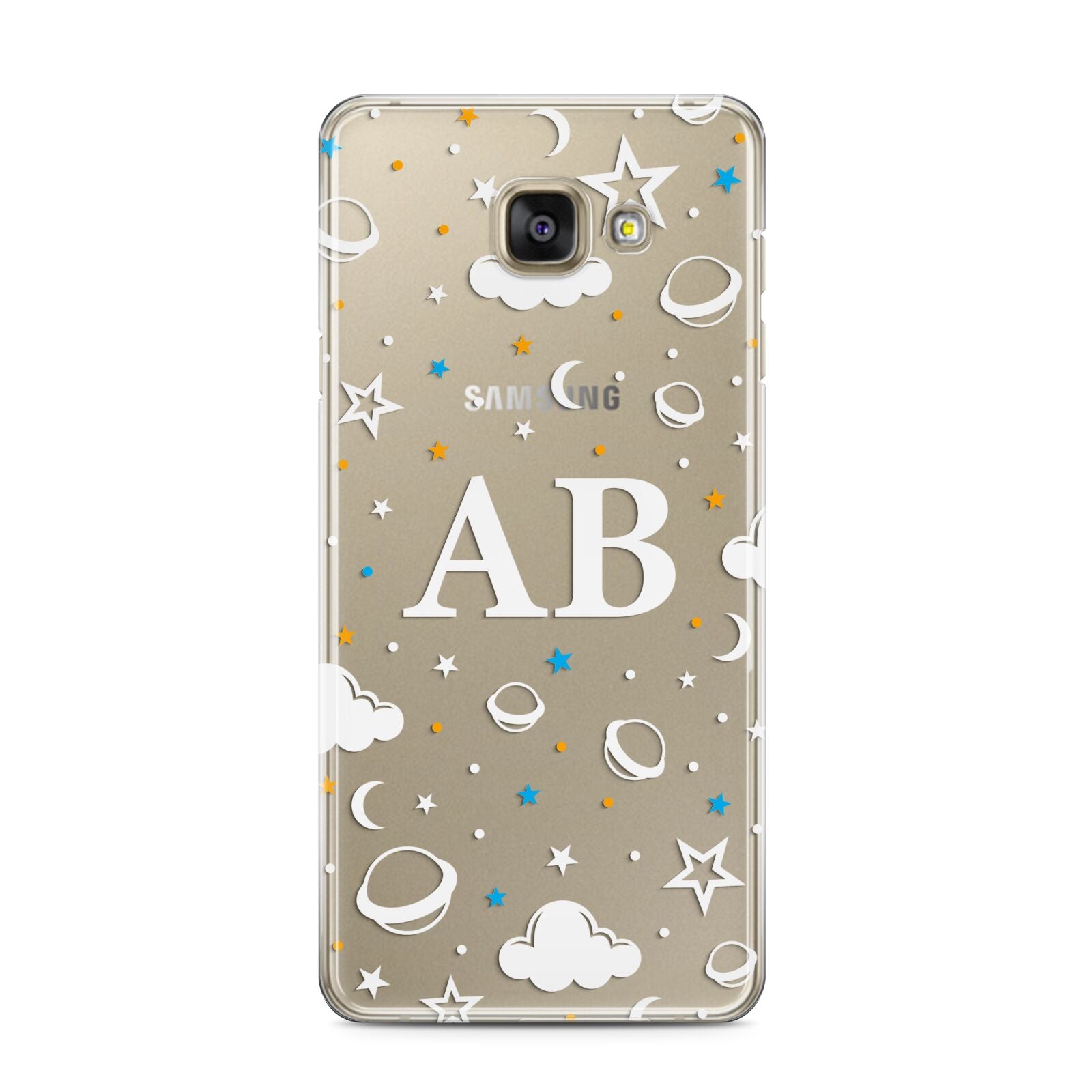 Astronomical Initials Samsung Galaxy A3 2016 Case on gold phone