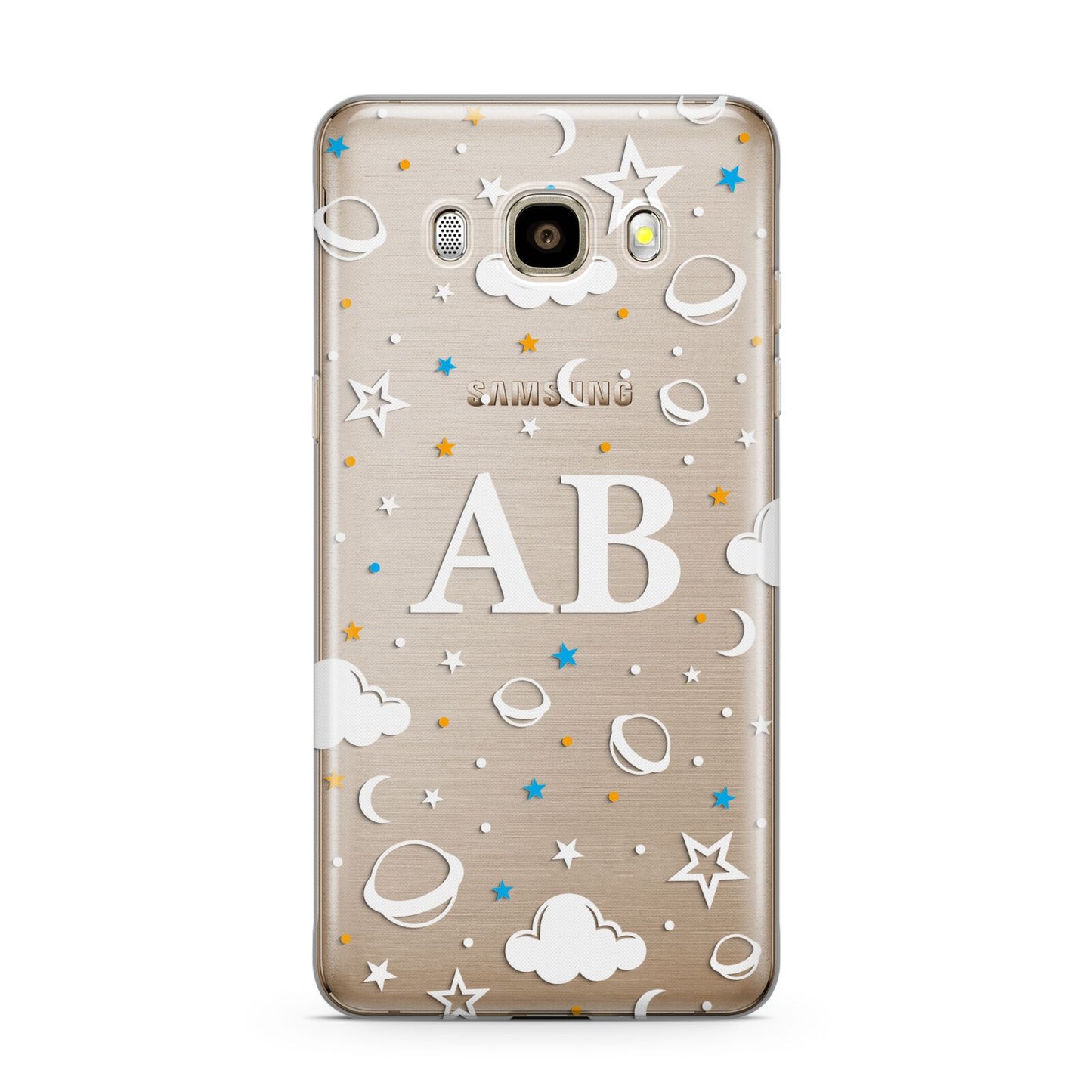 Astronomical Initials Samsung Galaxy J7 2016 Case on gold phone