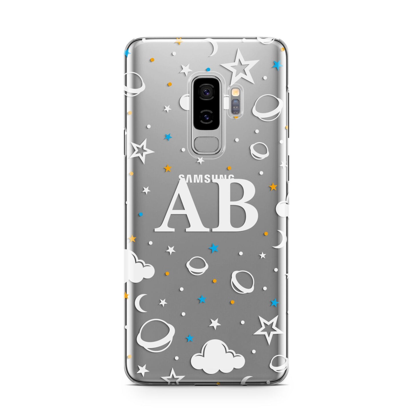 Astronomical Initials Samsung Galaxy S9 Plus Case on Silver phone