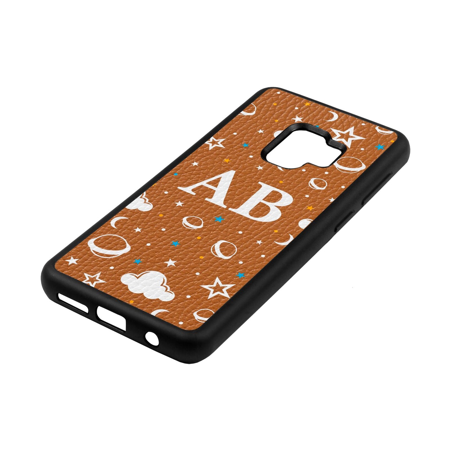 Astronomical Initials Tan Pebble Leather Samsung S9 Case Side Angle