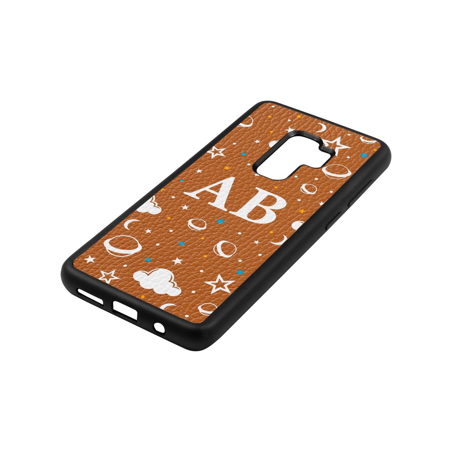 Astronomical Initials Tan Pebble Leather Samsung S9 Plus Case Side Angle