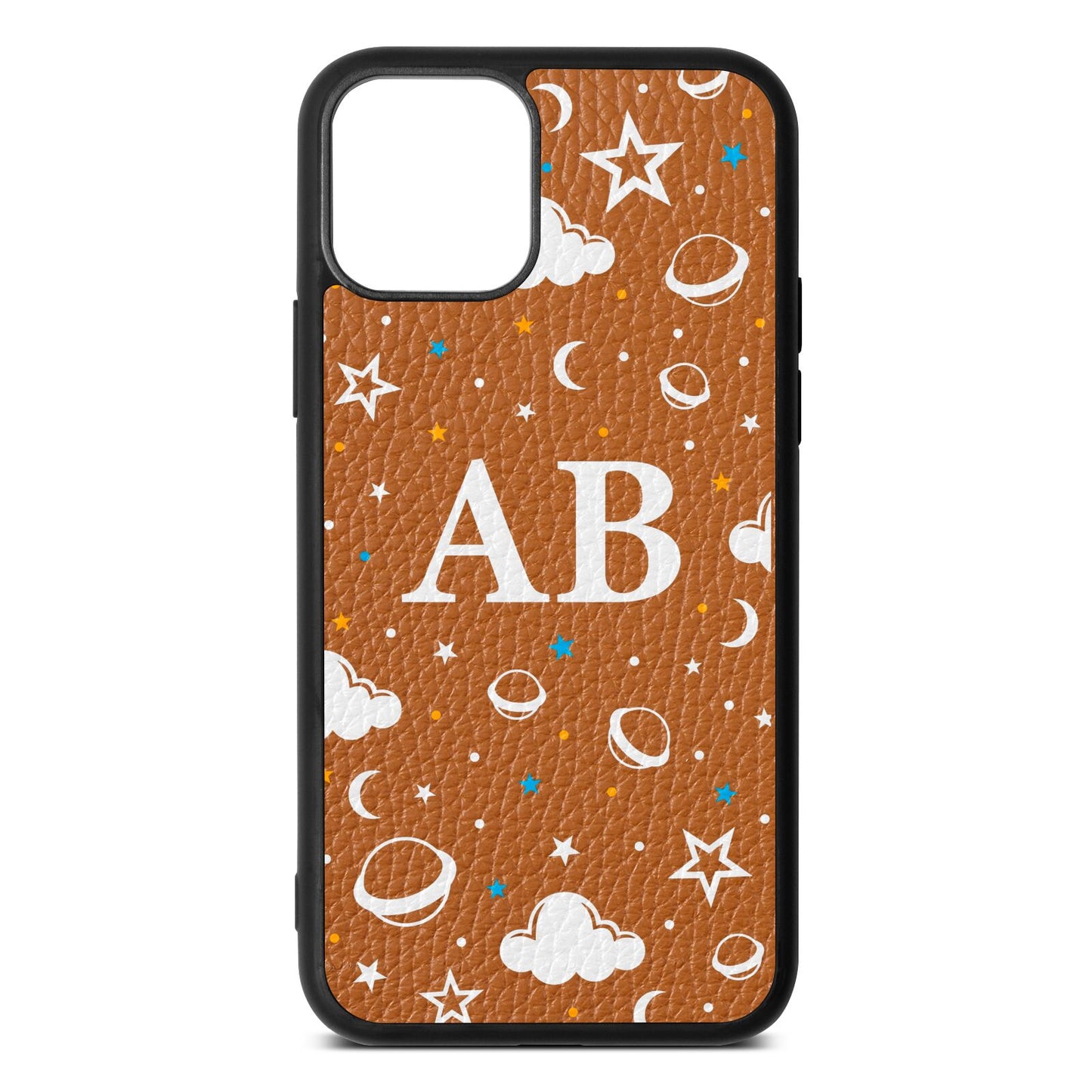 Astronomical Initials Tan Pebble Leather iPhone 11 Case