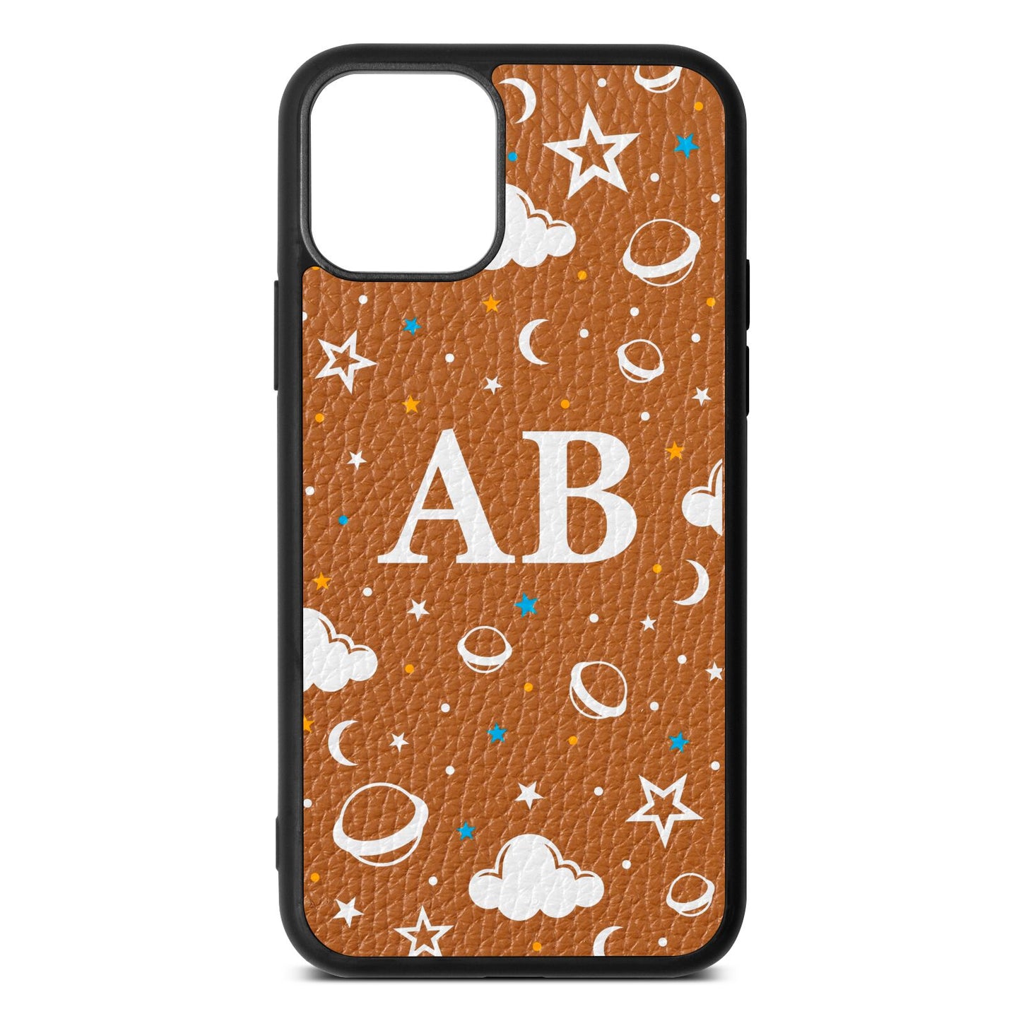 Astronomical Initials Tan Pebble Leather iPhone 11 Pro Case