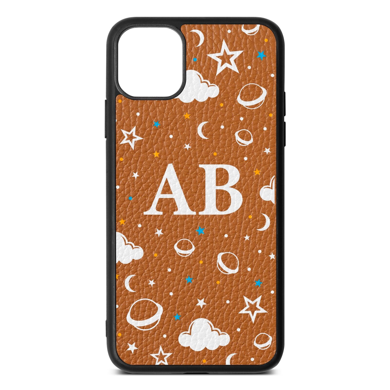 Astronomical Initials Tan Pebble Leather iPhone 11 Pro Max Case