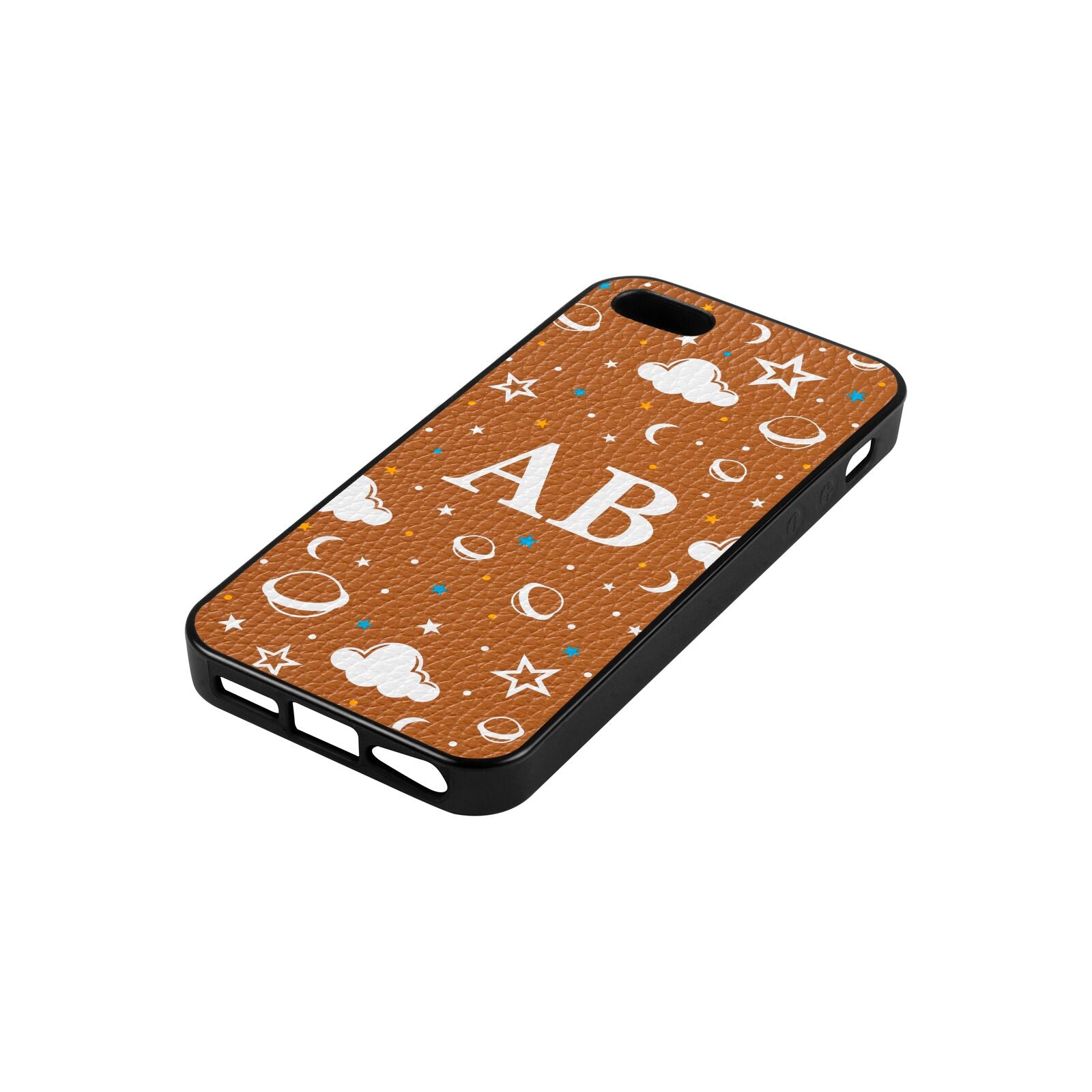 Astronomical Initials Tan Pebble Leather iPhone 5 Case Side Angle