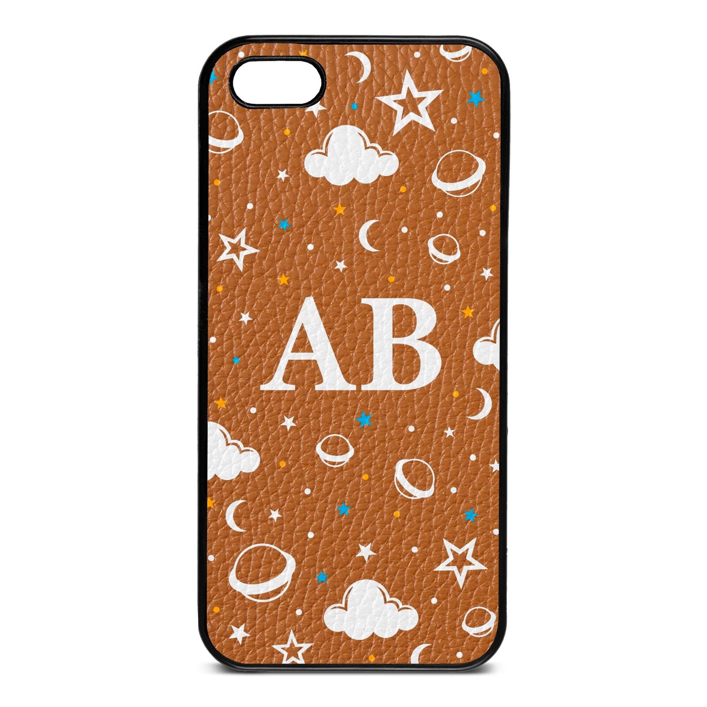Astronomical Initials Tan Pebble Leather iPhone 5 Case