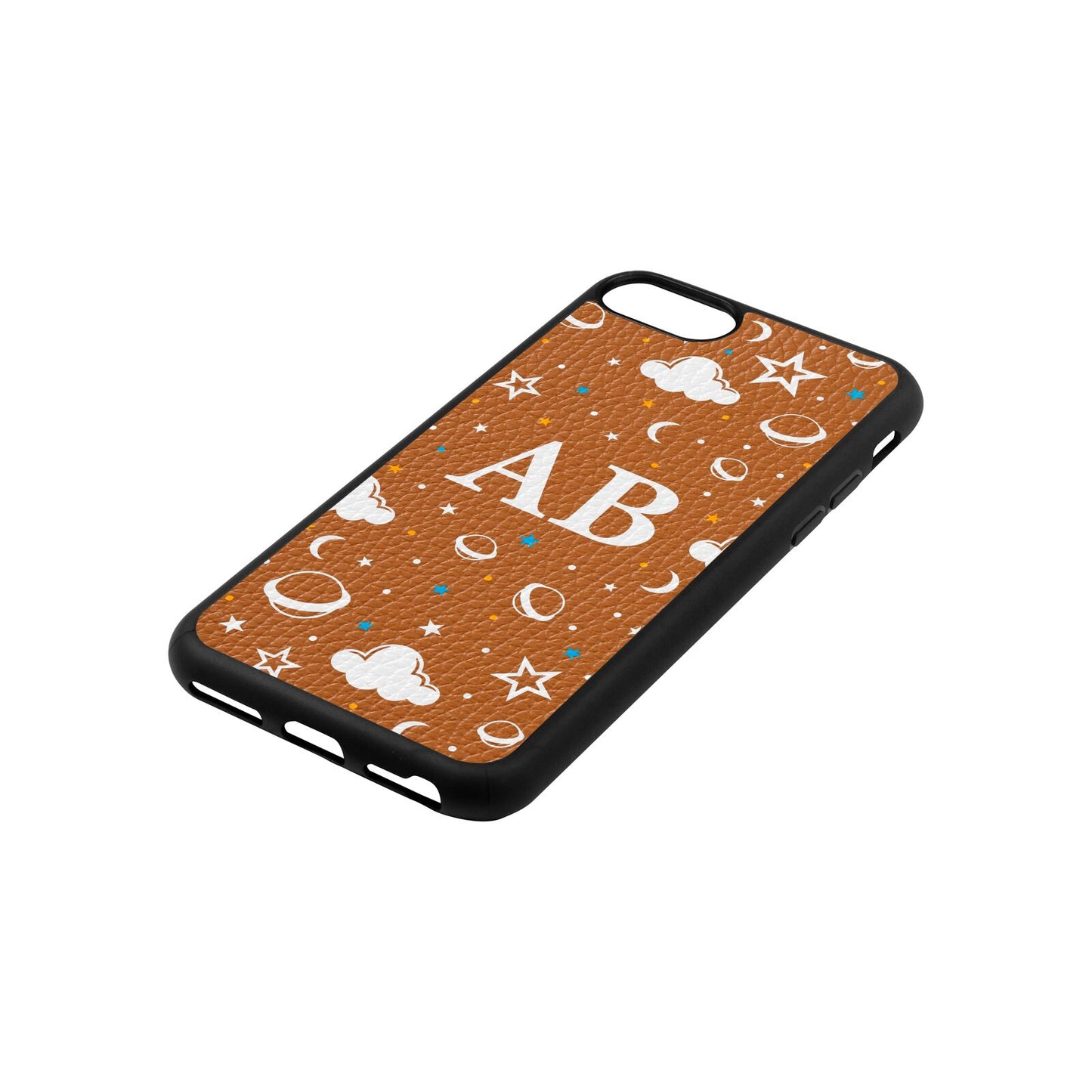 Astronomical Initials Tan Pebble Leather iPhone 8 Case Side Angle