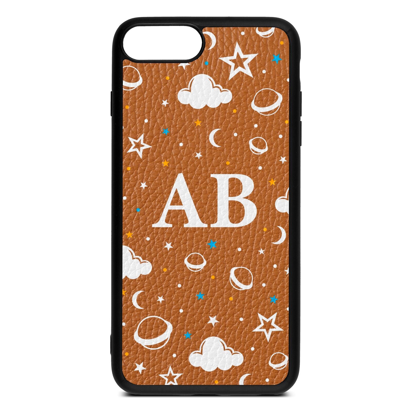 Astronomical Initials Tan Pebble Leather iPhone 8 Plus Case