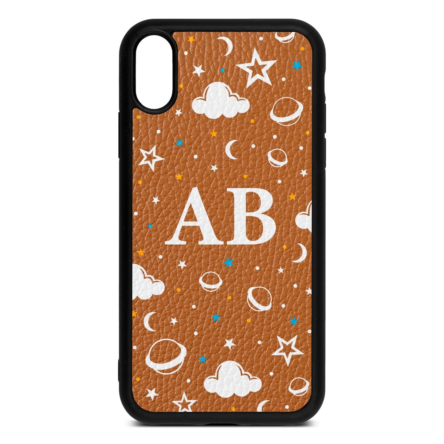 Astronomical Initials Tan Pebble Leather iPhone Xr Case