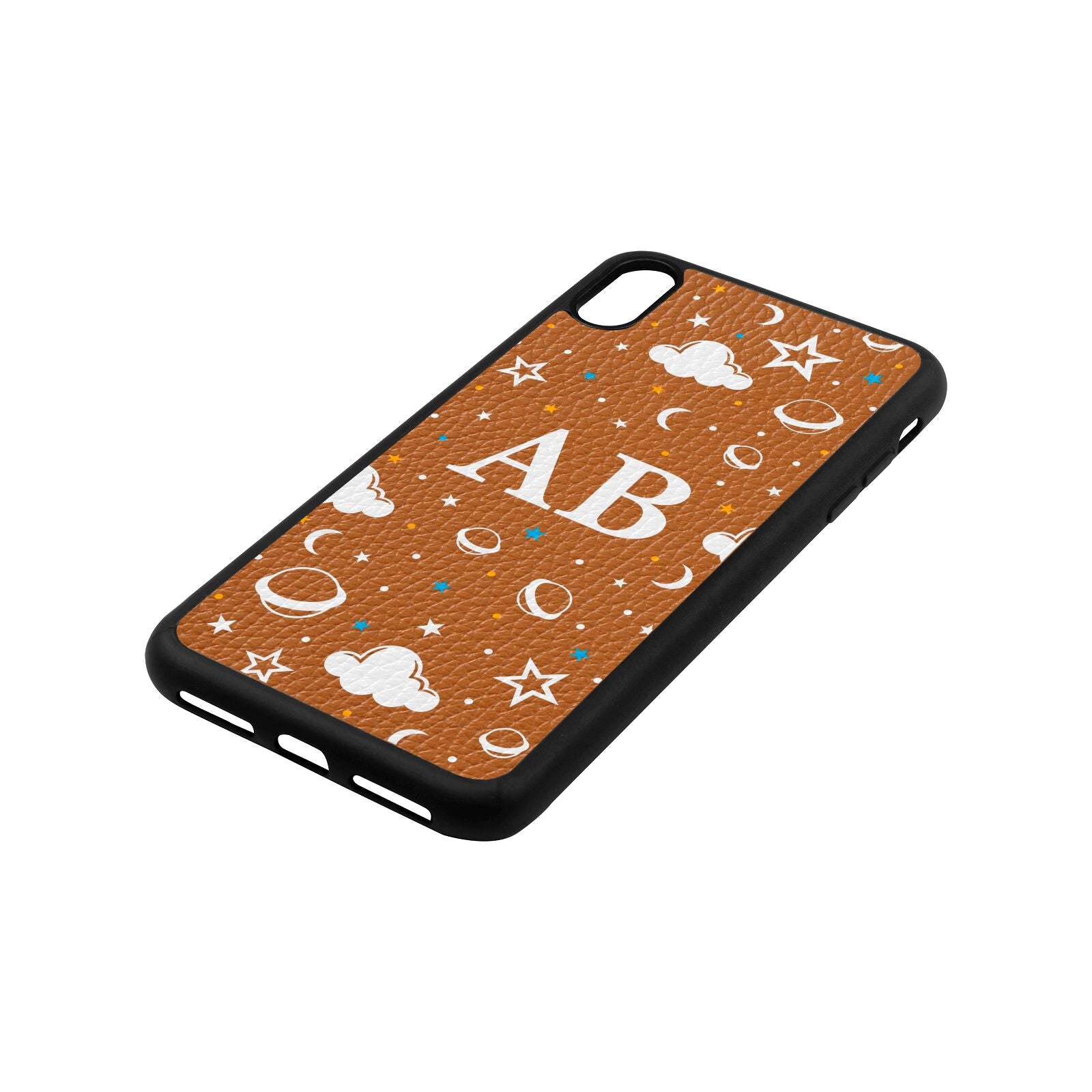 Astronomical Initials Tan Pebble Leather iPhone Xs Max Case Side Angle