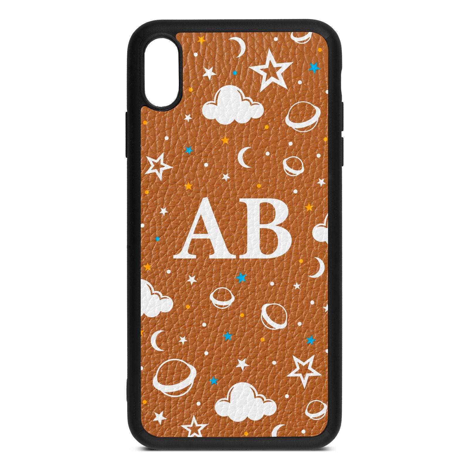 Astronomical Initials Tan Pebble Leather iPhone Xs Max Case