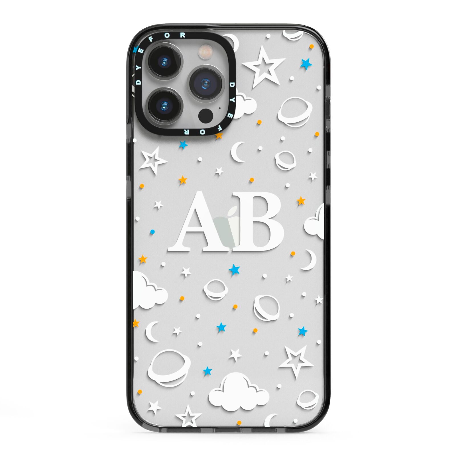 Astronomical Initials iPhone 13 Pro Max Black Impact Case on Silver phone