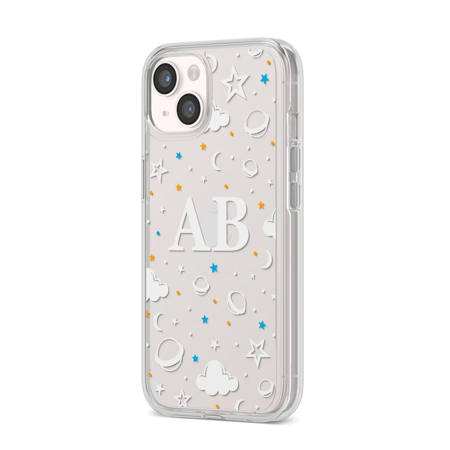 Astronomical Initials iPhone 14 Clear Tough Case Starlight Angled Image