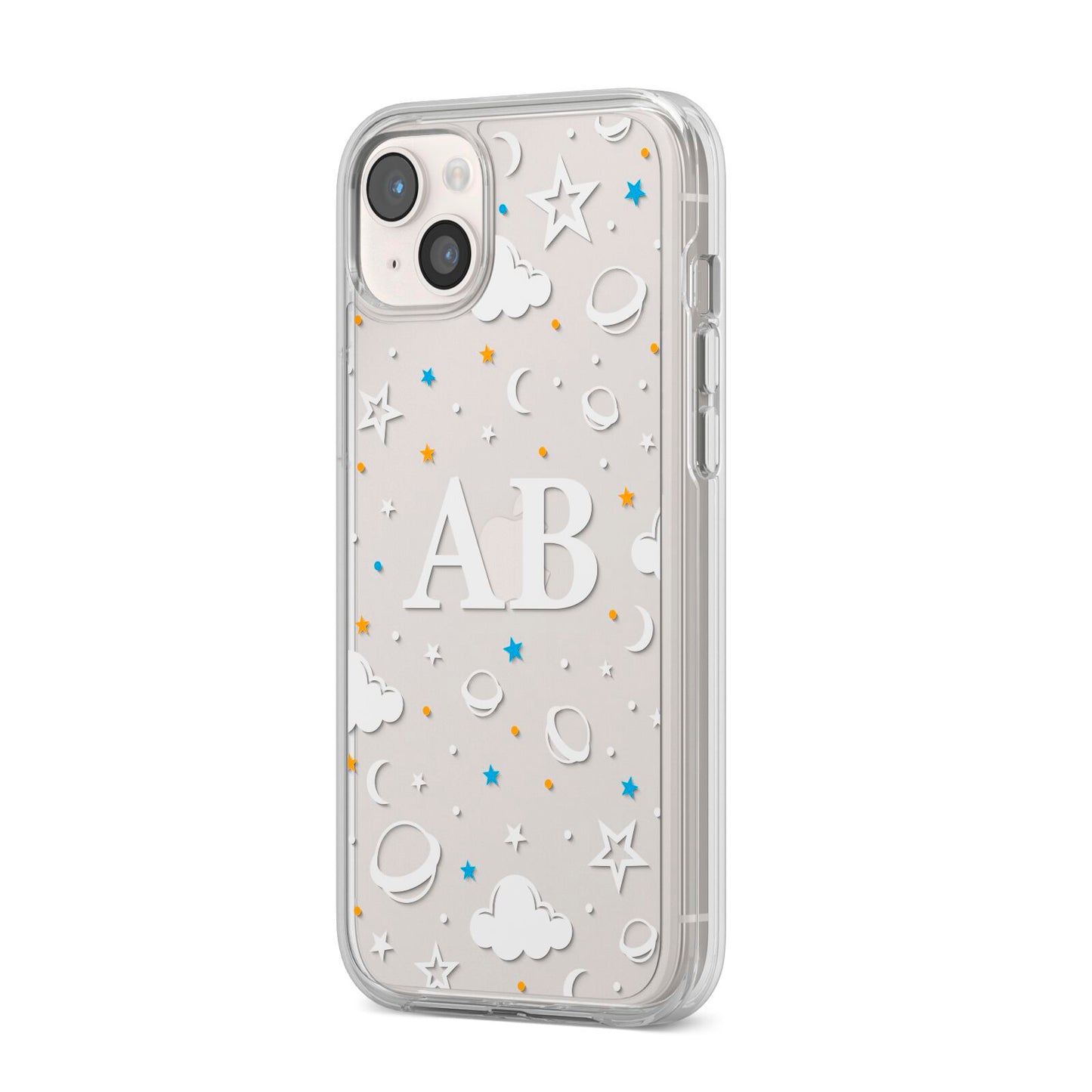 Astronomical Initials iPhone 14 Plus Clear Tough Case Starlight Angled Image
