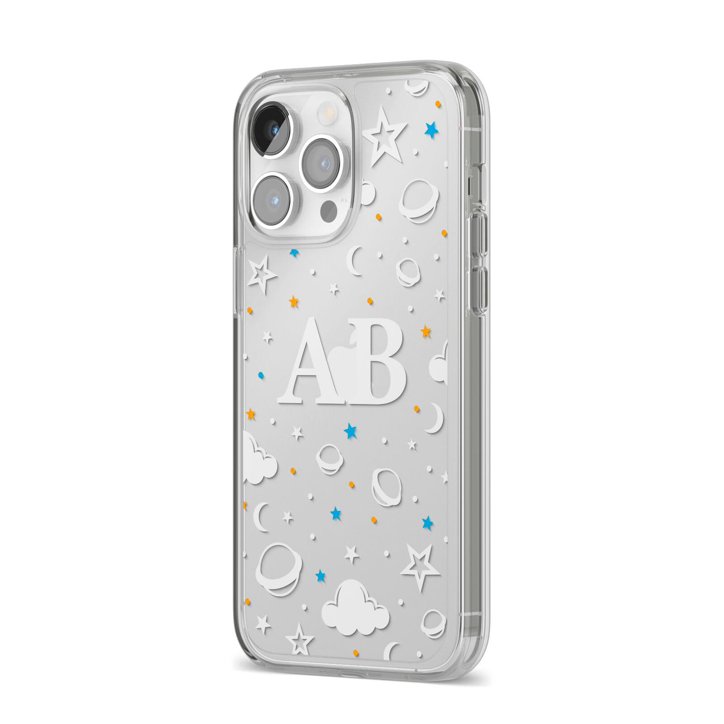 Astronomical Initials iPhone 14 Pro Max Clear Tough Case Silver Angled Image